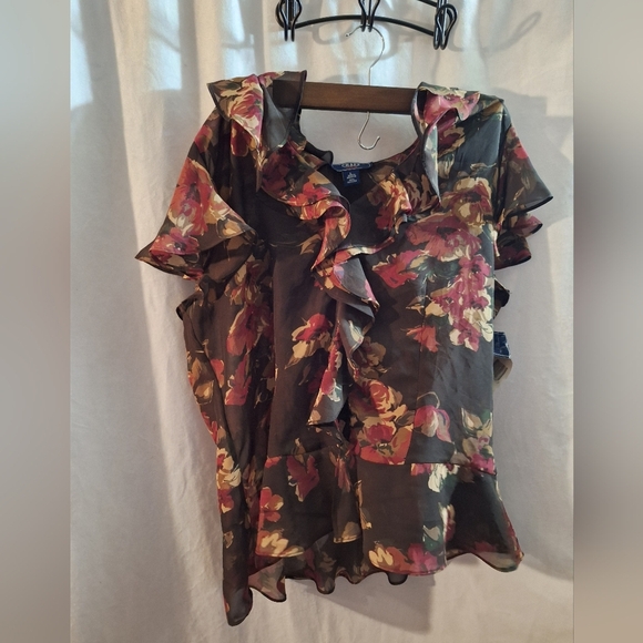 Chaps Multicolor Floral Ruffle Blouse - Picture 1 of 5